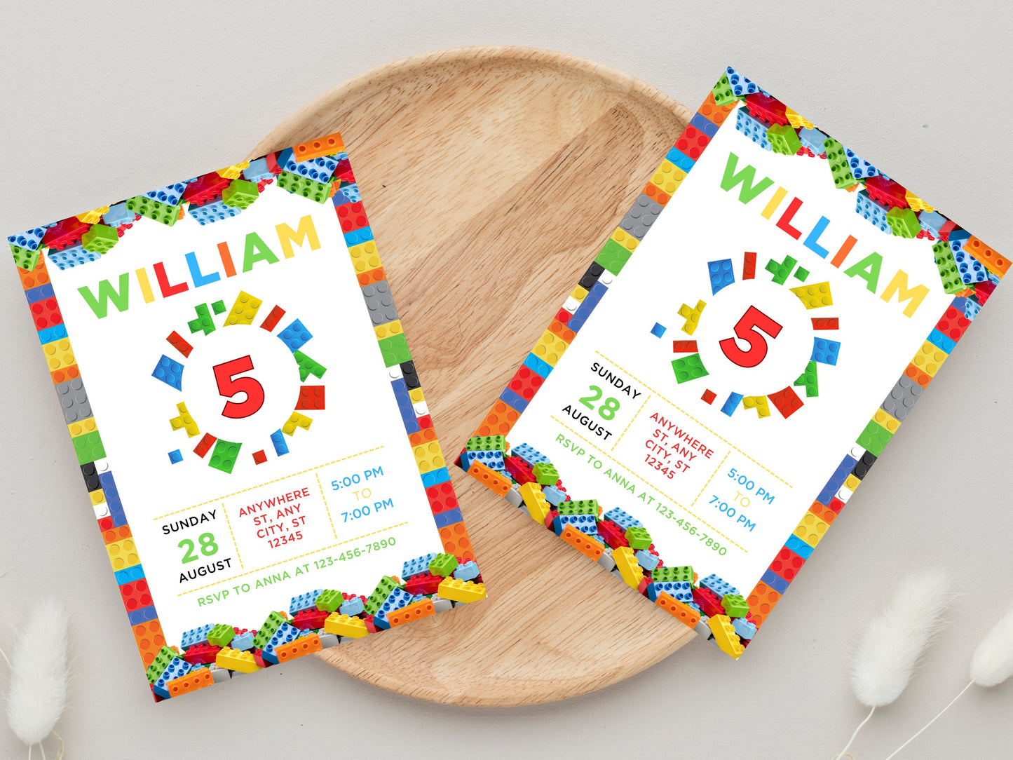 Building Blocks Birthday Invitation, Editable Template (Instant Download)