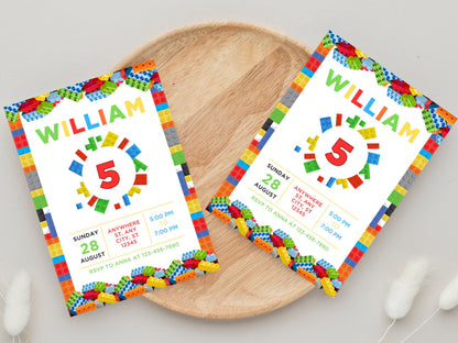 Building Blocks Birthday Invitation, Editable Template (Instant Download)