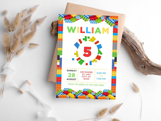 Building Blocks Birthday Invitation, Editable Template (Instant Download)
