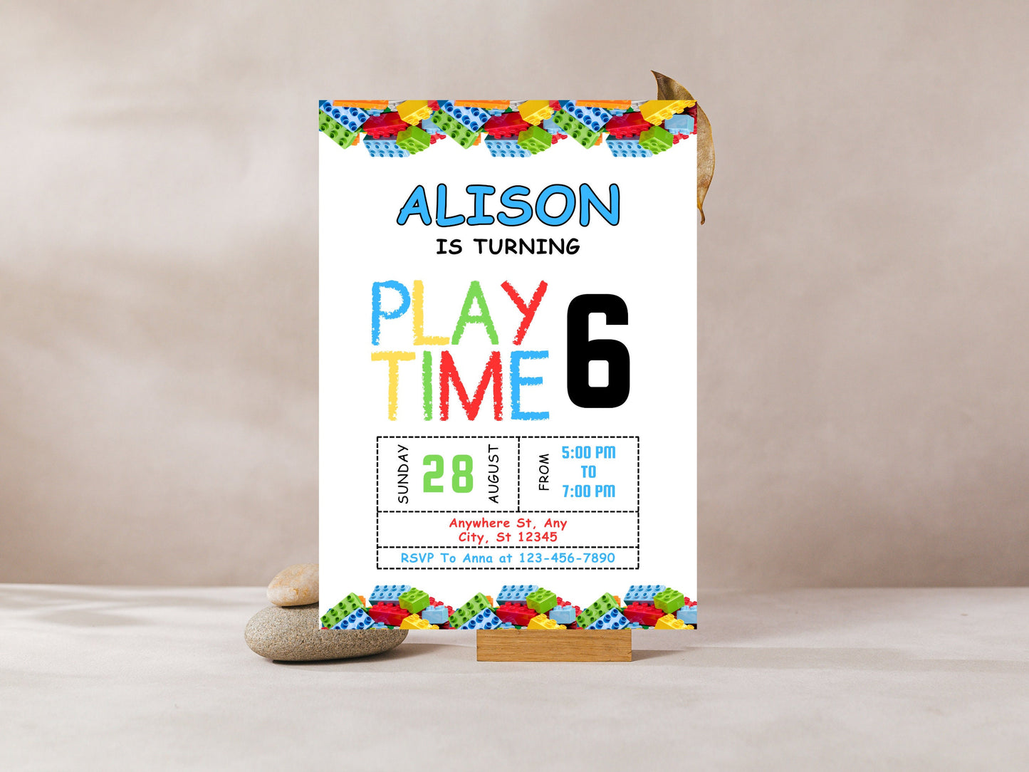 Geburtstagseinladung mit Bausteinen: Bausteinparty, bearbeitbare Vorlage (digitaler Download)