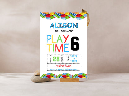 Geburtstagseinladung mit Bausteinen: Bausteinparty, bearbeitbare Vorlage (digitaler Download)