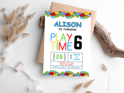 Geburtstagseinladung mit Bausteinen: Bausteinparty, bearbeitbare Vorlage (digitaler Download)