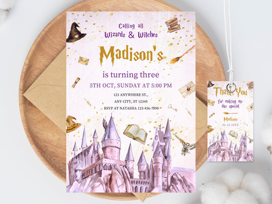 Editable Wizard Birthday Invitation, Magic School (Digital Download)