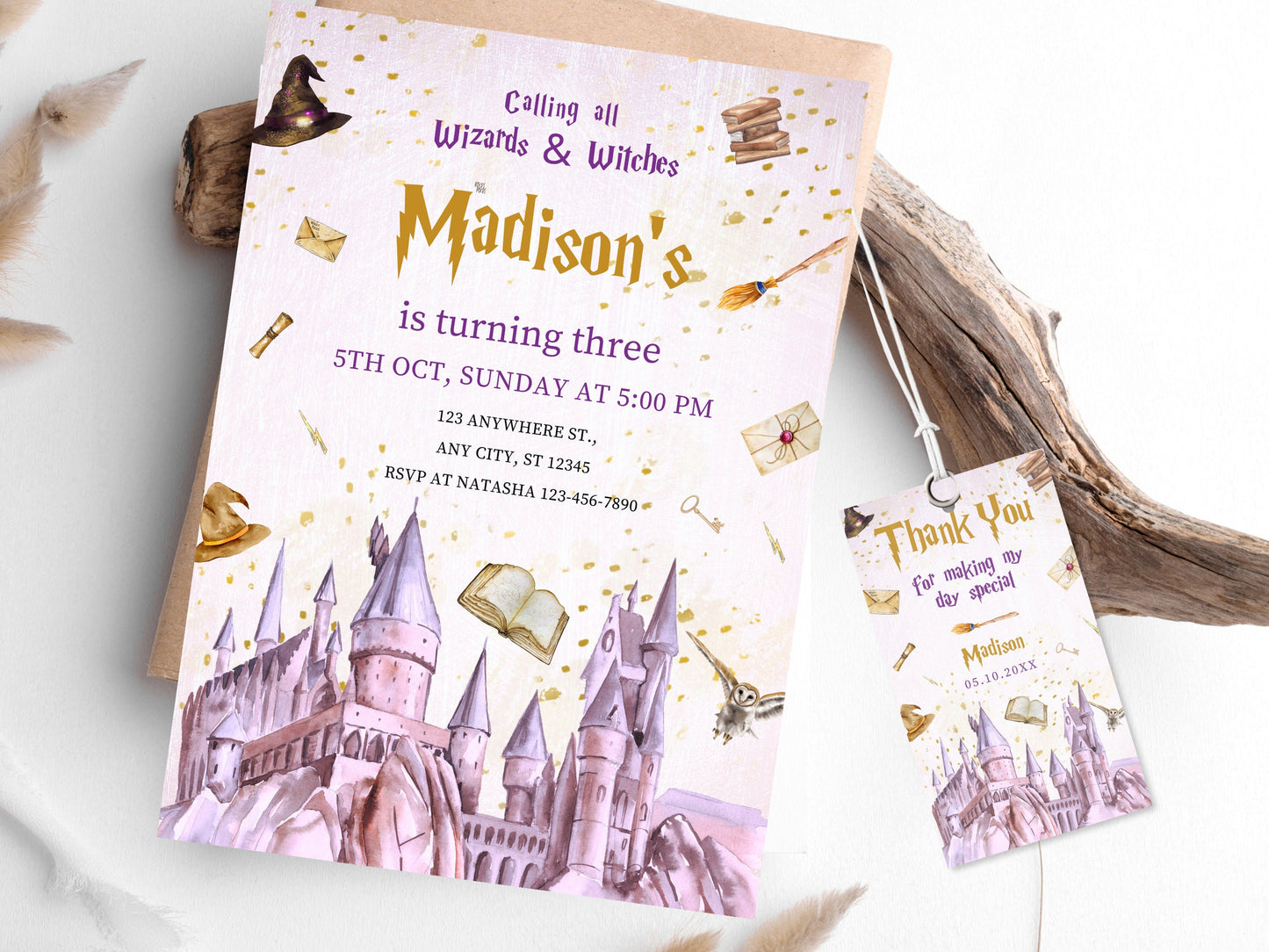 Editable Wizard Birthday Invitation, Magic School (Digital Download)