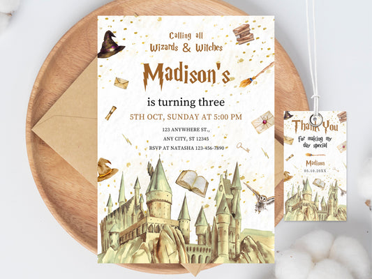 Wizard Birthday Invitation, Magical School Party (Digital Download)