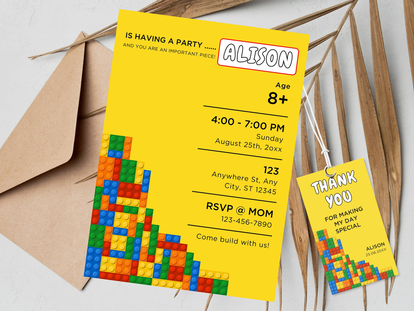 Building Blocks Birthday Invitation, Editable Canva Template (Digital Download)