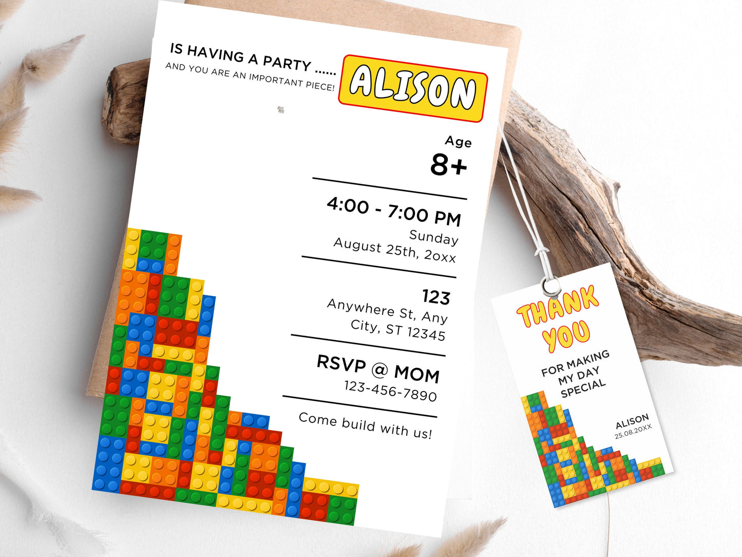 Building Blocks Birthday Invitation, Editable Brick Party Invite (Digital Download)