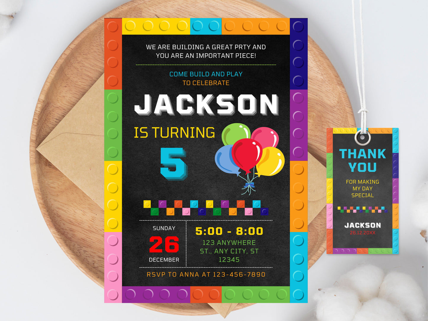 Building Blocks Birthday Invitation, Kids Party (Editable Canva Template)