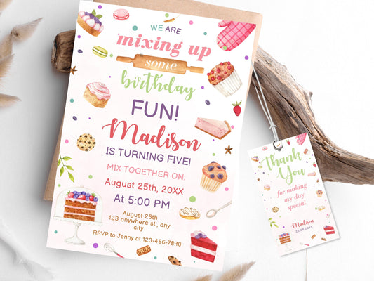Editable Baking Birthday Party Invitation, Cooking Theme (Digital Download)