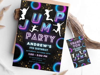 Trampoline Jump Birthday Invitation, Glow Party Template (Digital Download)