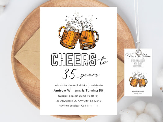 Cheers and Beers Birthday Invitation: Adult Party Invite (Digital Download)