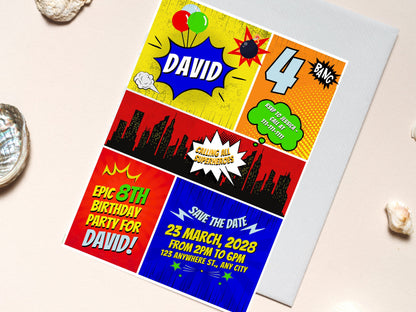 Editable Superheroes Birthday Invitation, Comic Book Party (Instant Download)