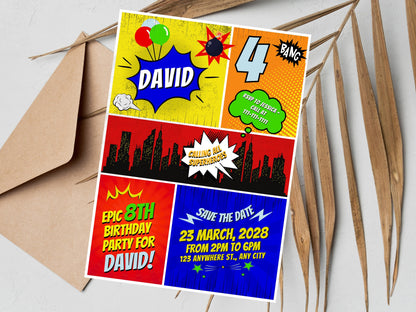 Editable Superheroes Birthday Invitation, Comic Book Party (Instant Download)