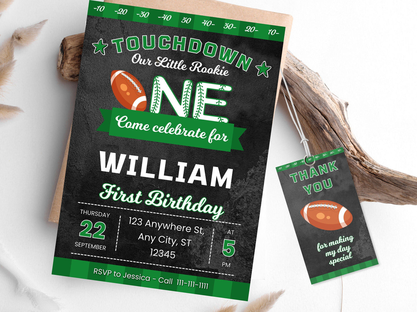 Editable Football First Birthday Invitation, Sports Party Invite (Digital Download)