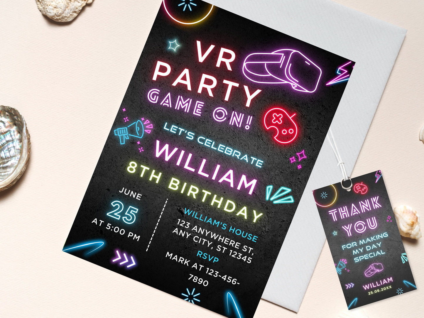 VR Gamer Birthday Invitation, Neon Party Invite (Digital Download)