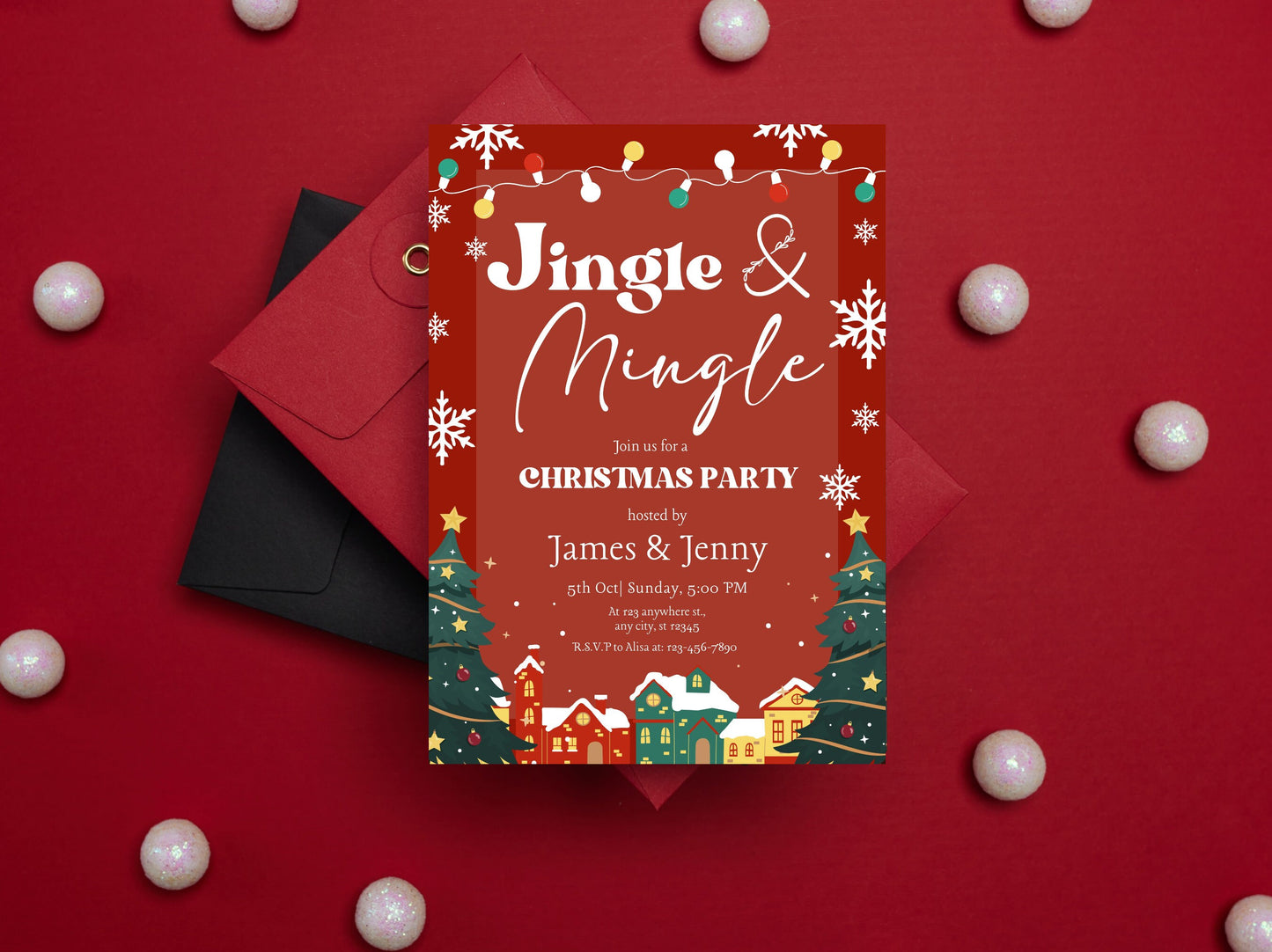 Editable Jingle and Mingle Christmas Party Invitation (Instant Download)