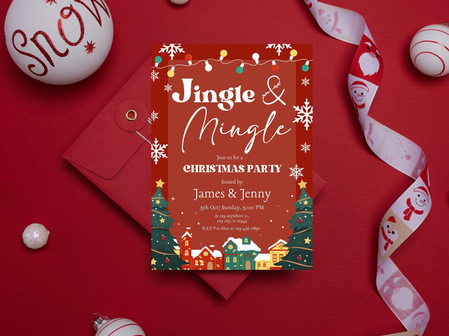 Editable Jingle and Mingle Christmas Party Invitation (Instant Download)