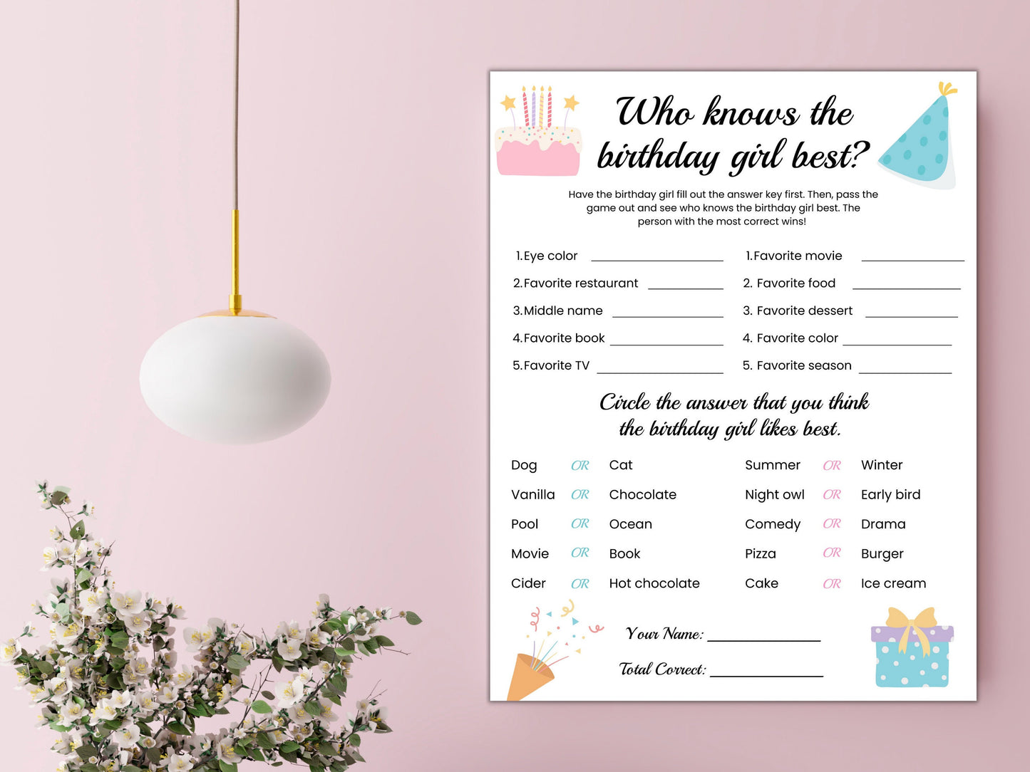 Birthday Girl Trivia Game, Fun Questionnaire (Instant Download)