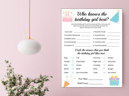 Birthday Girl Trivia Game, Fun Questionnaire (Instant Download)