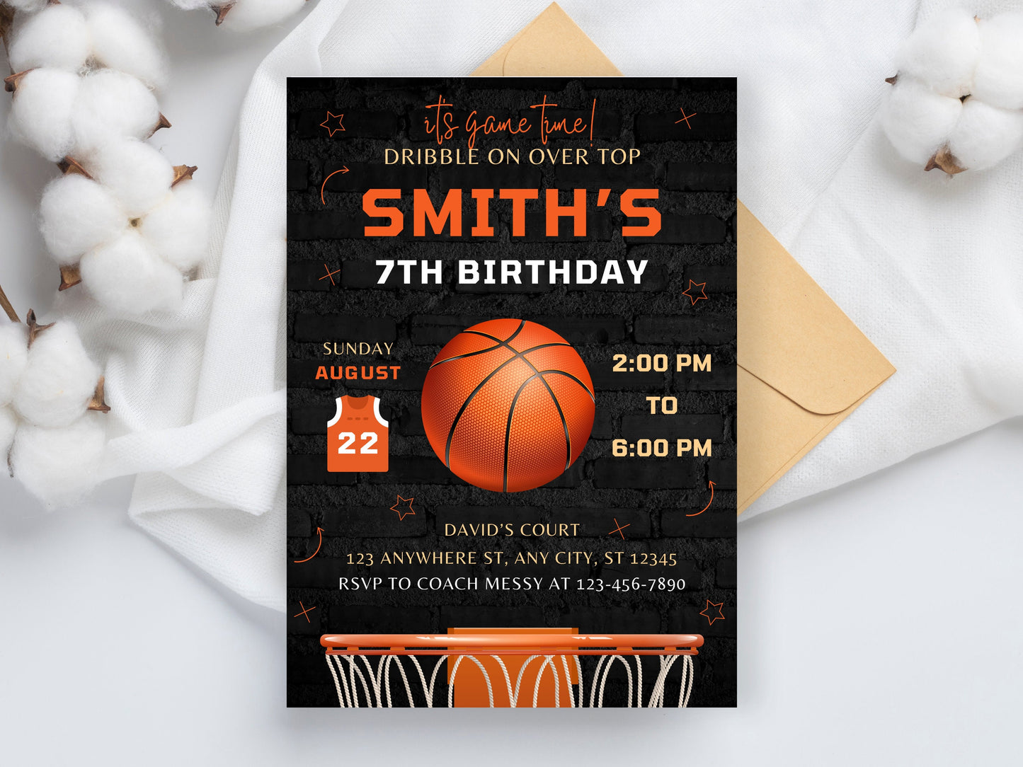 Basketball Birthday Invitation Template, Editable Corjl (Digital Download)
