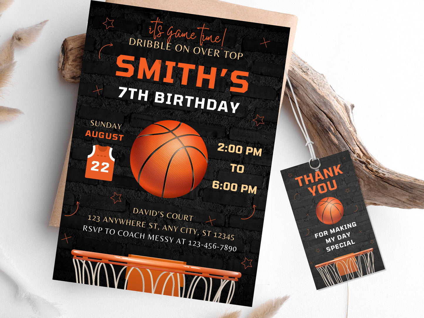 Basketball Birthday Invitation Template, Editable Corjl (Digital Download)