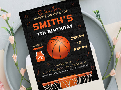 Basketball Birthday Invitation Template, Editable Corjl (Digital Download)