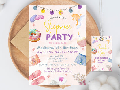 Bearbeitbare Einladung zur Übernachtungsgeburtstagsfeier, Spa-Party für Mädchen (Corjl-Vorlage)