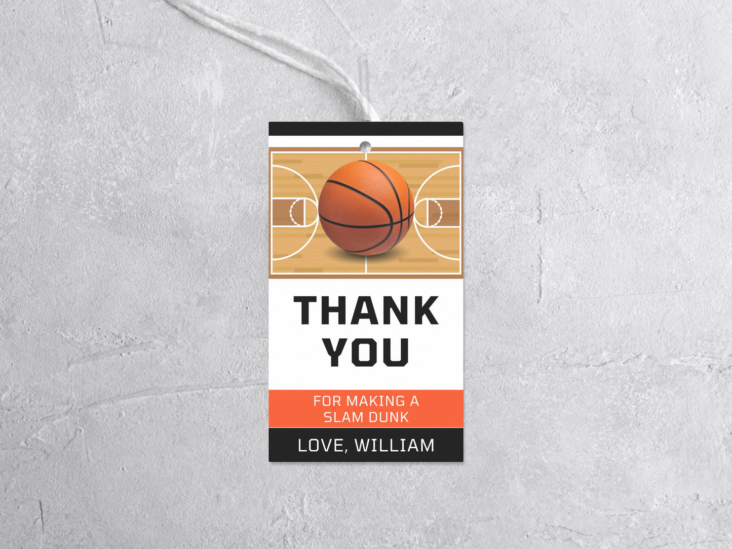 Basketball Birthday Invitation, Editable Thank You Tag (Digital)