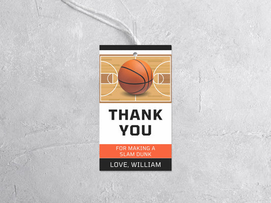 Basketball Birthday Invitation, Editable Thank You Tag (Digital)