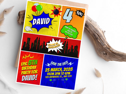 Editable Superheroes Birthday Invitation, Comic Book Party (Instant Download)