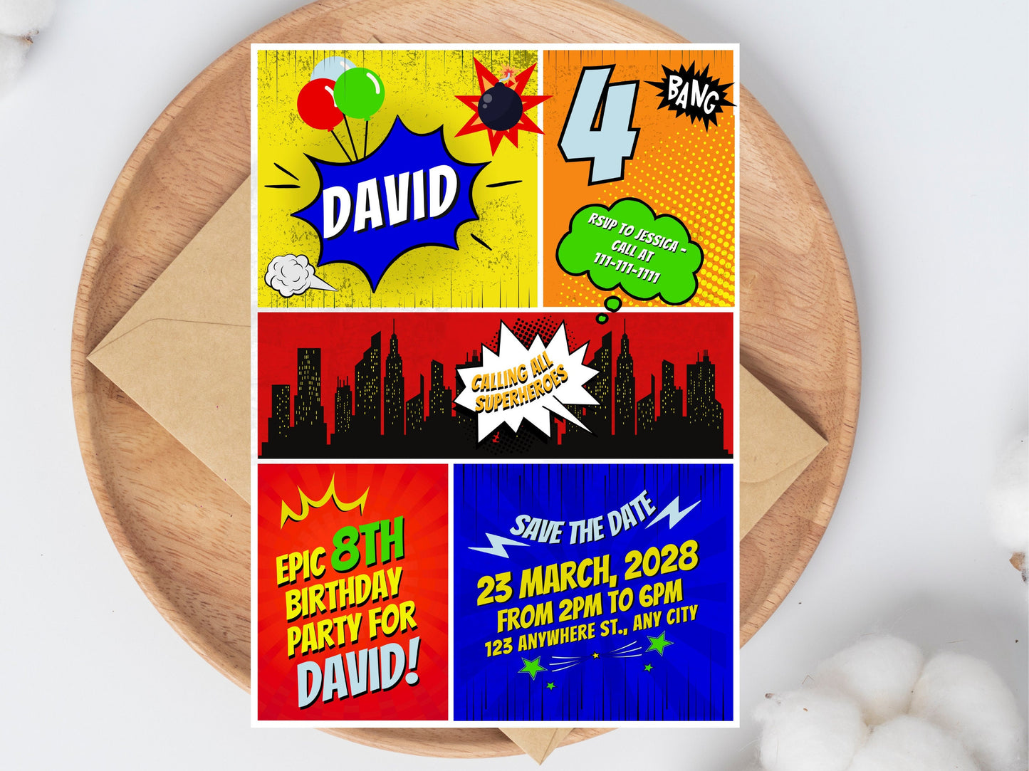 Editable Superheroes Birthday Invitation, Comic Book Party (Instant Download)