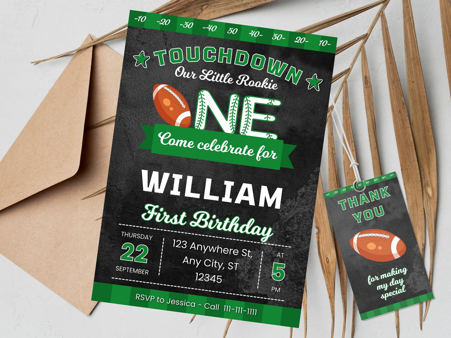 Editable Football First Birthday Invitation, Sports Party Invite (Digital Download)