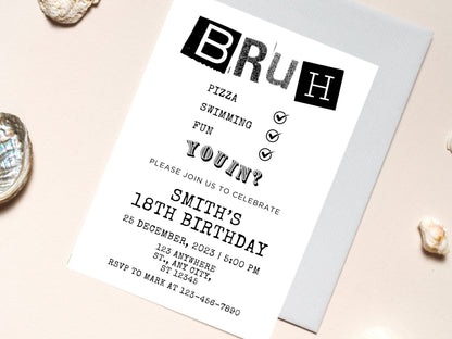 Vorlage für eine Geburtstagseinladung für Brüder, Schwarz-Weiß-Party (Digitaler Download)