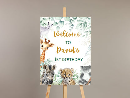 Editable Safari Birthday Welcome Sign, Jungle Animals (Digital Download)