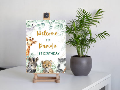 Editable Safari Birthday Welcome Sign, Jungle Animals (Digital Download)