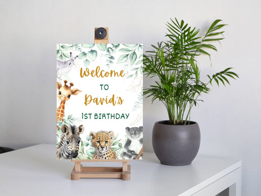 Editable Safari Birthday Welcome Sign, Jungle Animals (Digital Download)