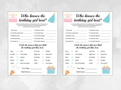 Birthday Girl Trivia Game, Fun Questionnaire (Instant Download)