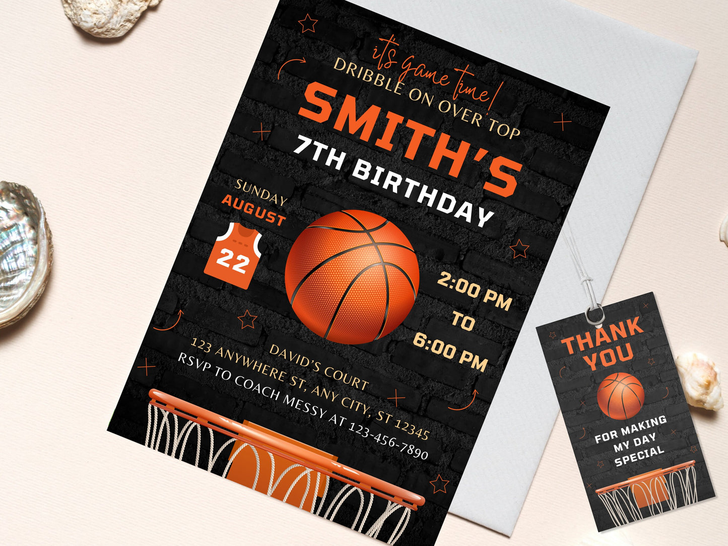 Basketball Birthday Invitation Template, Editable Corjl (Digital Download)