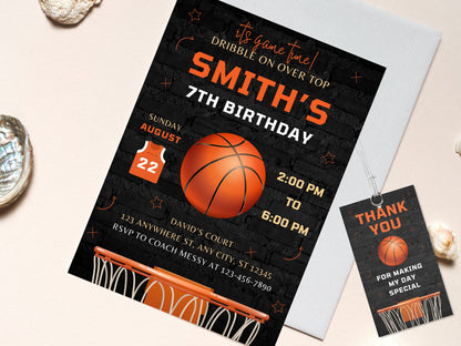 Basketball Birthday Invitation Template, Editable Corjl (Digital Download)