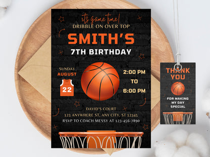 Basketball Birthday Invitation Template, Editable Corjl (Digital Download)