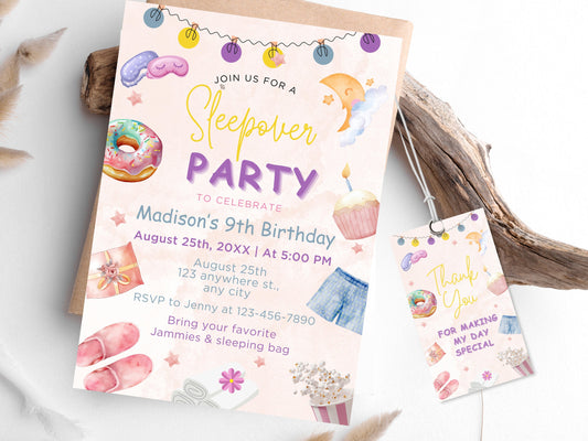 Editable Sleepover Birthday Invitation, Girl Spa Party (Corjl Template)