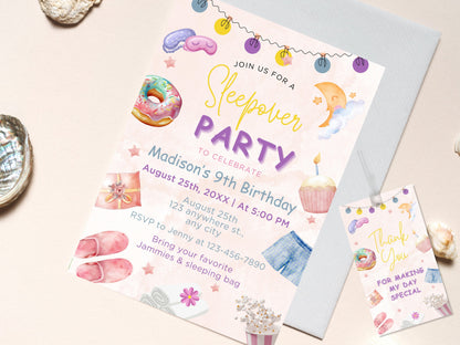 Bearbeitbare Einladung zur Übernachtungsgeburtstagsfeier, Spa-Party für Mädchen (Corjl-Vorlage)