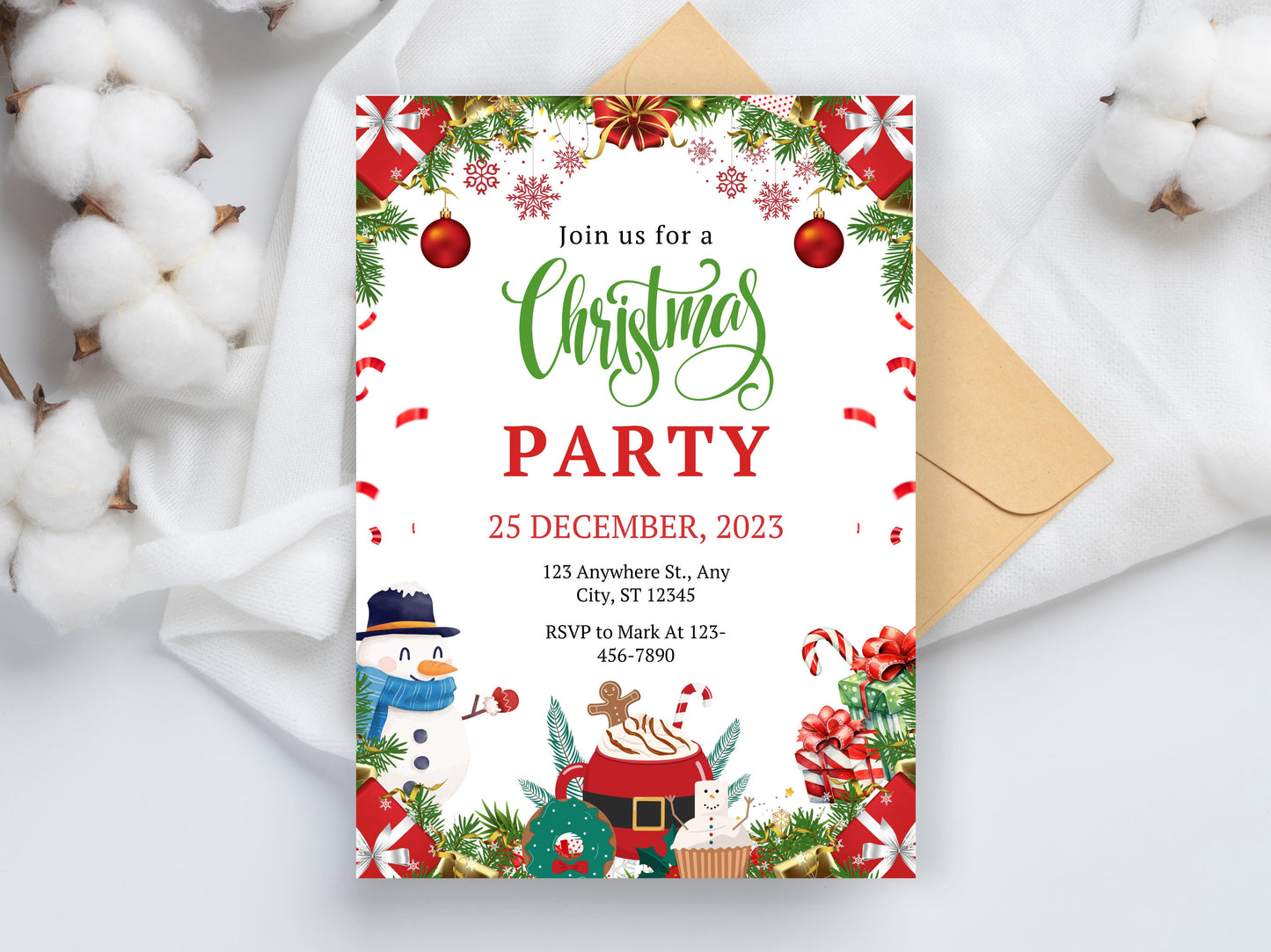 Editable Christmas Party Invitation Template (Digital Download)