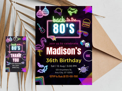 Editable 80s Birthday Party Invitation Template (Digital Invite)
