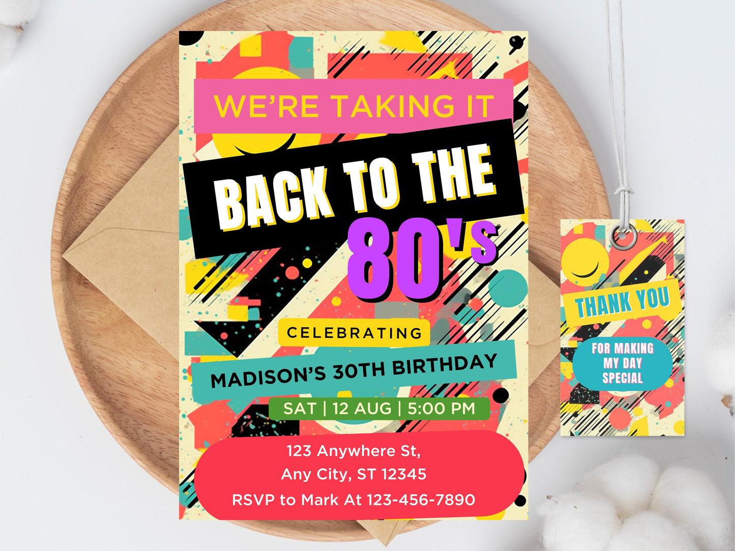 Editable 80s Birthday Party Invitation Template (Digital)
