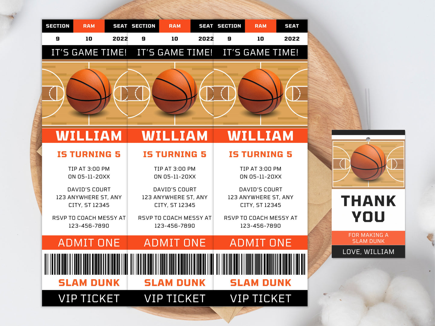 Basketball Ticket Birthday Invitation Template (Corjl Editable)