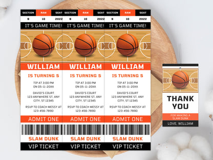 Basketball Ticket Birthday Invitation Template (Corjl Editable)