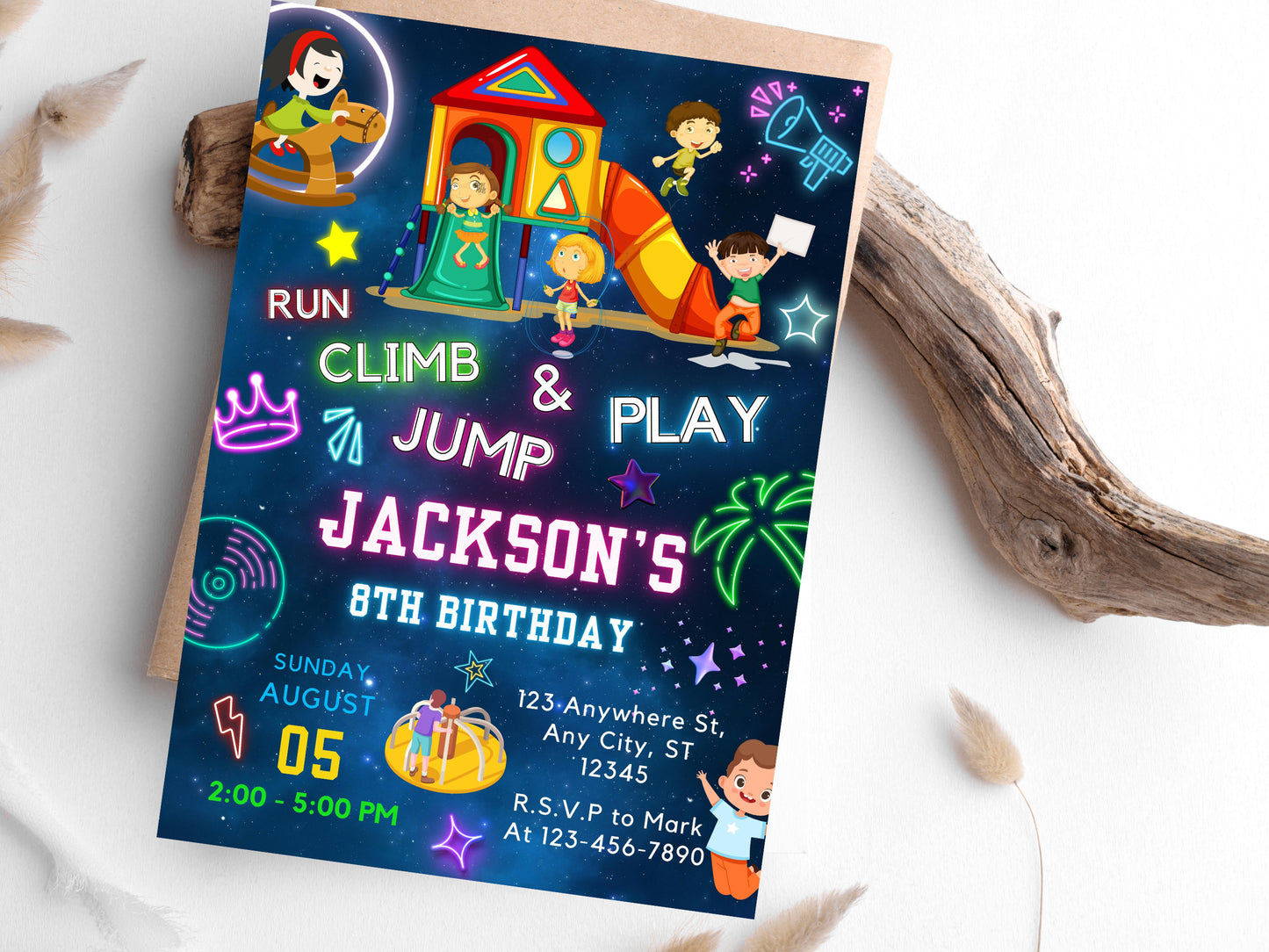 Einladung zum Geburtstag mit Regenbogen-Spielplatz, Einladung zur Parkparty (Digitaler Download)