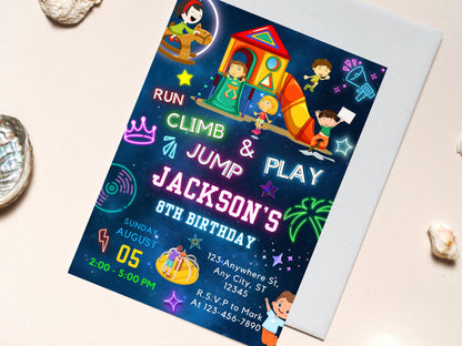 Einladung zum Geburtstag mit Regenbogen-Spielplatz, Einladung zur Parkparty (Digitaler Download)