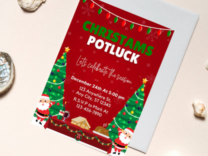 Editable Christmas Potluck Invitation Template | Holiday Party Flyer (Digital Download)